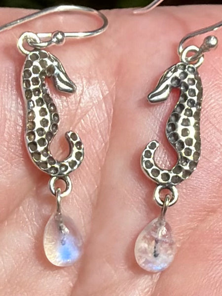 Rainbow Moonstone Seahorse Earrings - Morganna’s Treasures