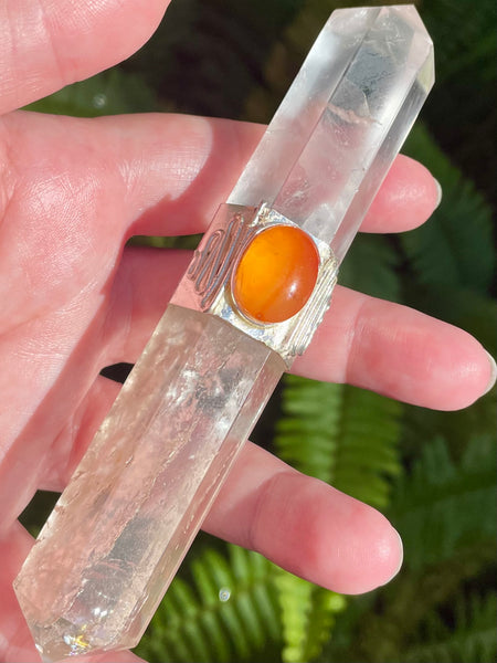 Double Terminated Clear Quartz and Carnelian Wand - Morganna’s Treasures