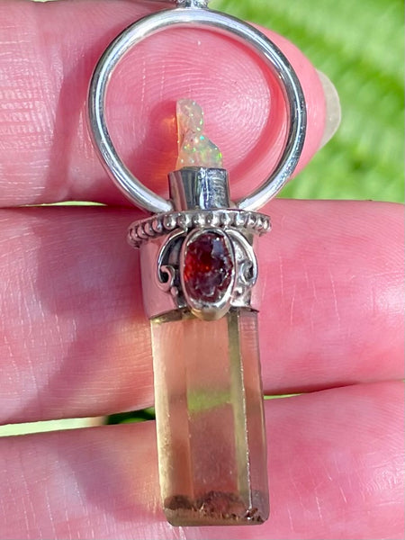 Lemon Topaz, Ethiopian Opal and Garnet Pendant - Morganna’s Treasures 