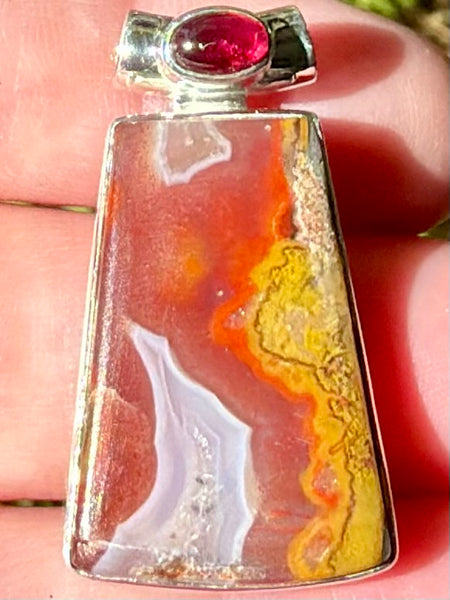 Beautiful Red Seam Agate and Garnet Pendant