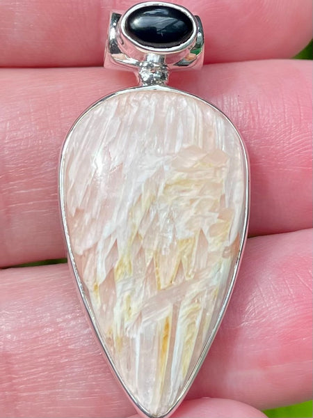 Orange Scolecite and Black Onyx Pendant - Morganna’s Treasures