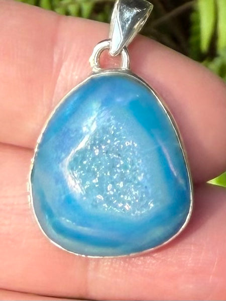 Marine Blue Aura Quartz Druzy Pendant - Morganna’s Treasures
