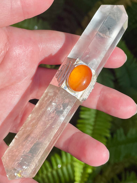 Double Terminated Clear Quartz and Carnelian Wand - Morganna’s Treasures