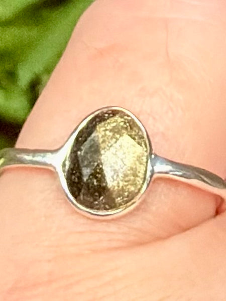 Faceted Gold Sheen Obsidian Ring Size 8