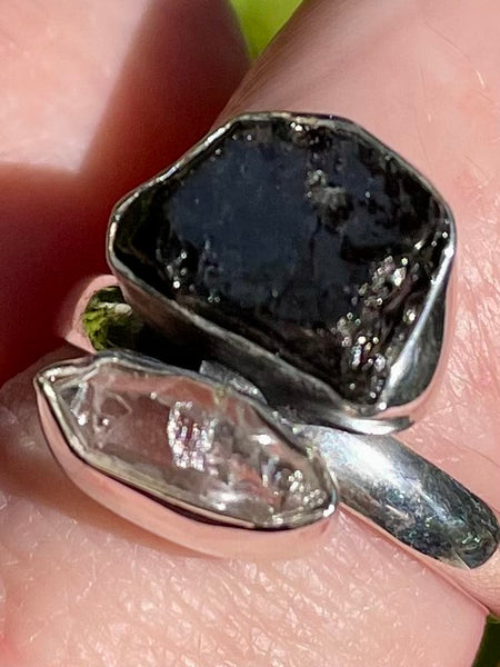 Russian Shungite and Herkimer Diamond Ring Size 9 - Morganna’s Treasures 