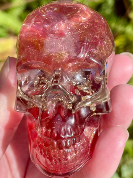 “Aura" Large Super Seven, Garnet, Pyrite, Sugilite, Opalite, Clear Quartz & Copper Orgonite Skull - Morganna’s Treasures