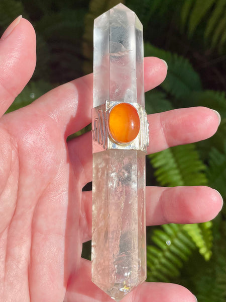 Double Terminated Clear Quartz and Carnelian Wand - Morganna’s Treasures