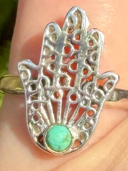 Blue Mohave Turquoise Hamsa Hand Ring Size 7 - Morganna’s Treasures