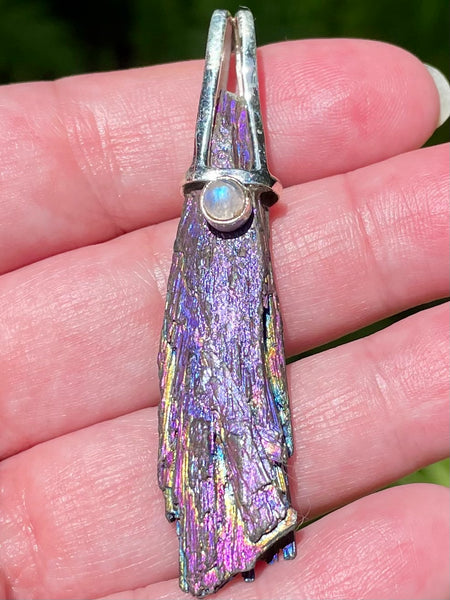 Rainbow Aura Kyanite and Rainbow Moonstone Pendant - Morganna’s Treasures 