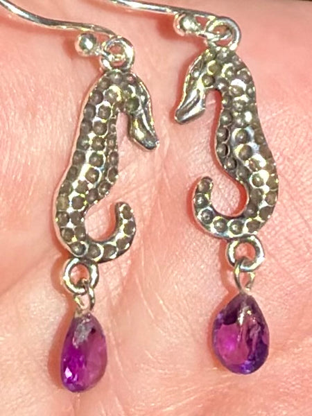 Purple Amethyst Seahorse Earrings