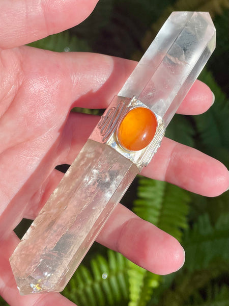 Double Terminated Clear Quartz and Carnelian Wand - Morganna’s Treasures
