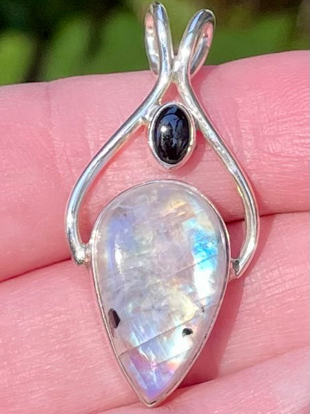 Rainbow Moonstone and Black Onyx Pendant - Morganna’s Treasures