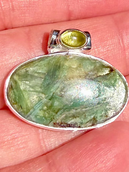 Green and Blue Kyanite with Peridot Pendant