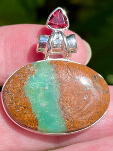 Boulder Chrysoprase and Garnet Pendant - Morganna’s Treasures 