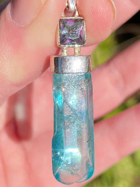 Aqua Aura Quartz and Mystic Topaz Pendant