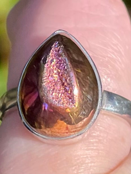 Rose Titanium Aura Quartz Druzy Ring Size 6