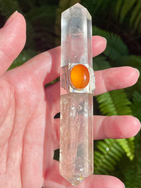 Double Terminated Clear Quartz and Carnelian Wand - Morganna’s Treasures