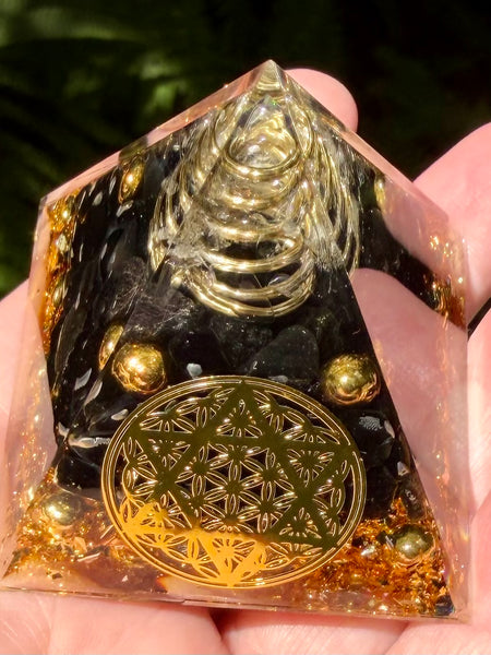 Small Black Tourmaline Orgonite Crystal Pyramid