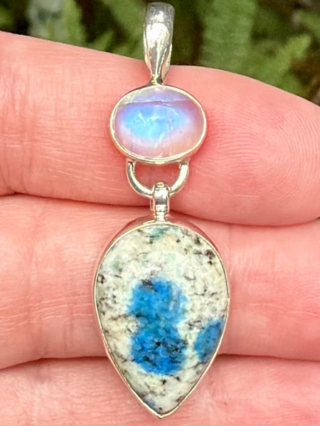 K2 Azurite and Rainbow Moonstone Pendant - Morganna’s Treasures