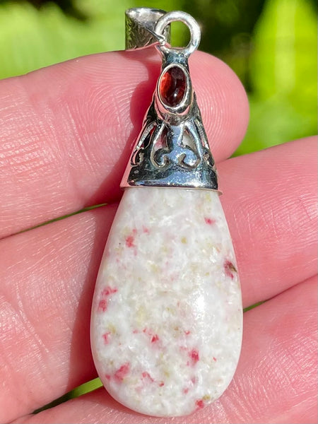 Cinnabar in Scapolite and Garnet Pendant - Morganna’s Treasures 