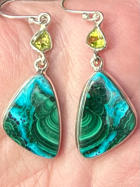 Malachite in Chrysocolla and Peridot Earrings - Morganna’s Treasures