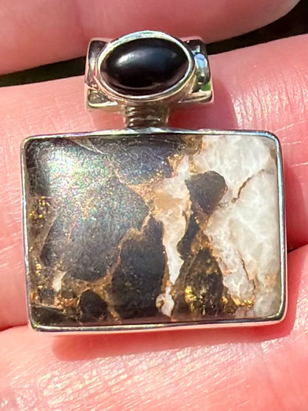 Black Copper Calcite and Black Onyx Pendant