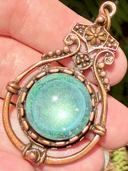 "Mystic" Peruvian Chrysocolla, Azurite, Aquamarine, Clear Quartz and Aluminum Orgonite Pendant