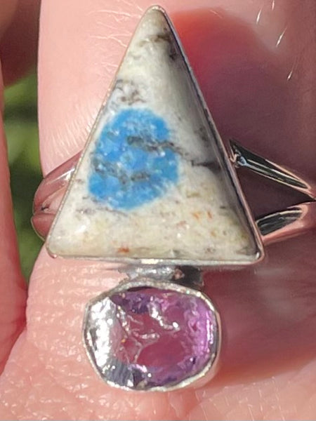 K2 Azurite and Rough Amethyst Ring Size 9