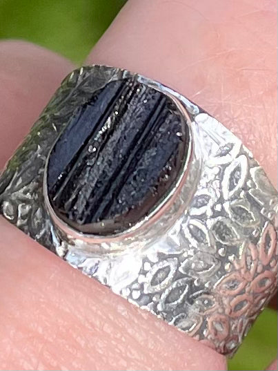 Rough Black Tourmaline Ring Size 9 - Morganna’s Treasures 
