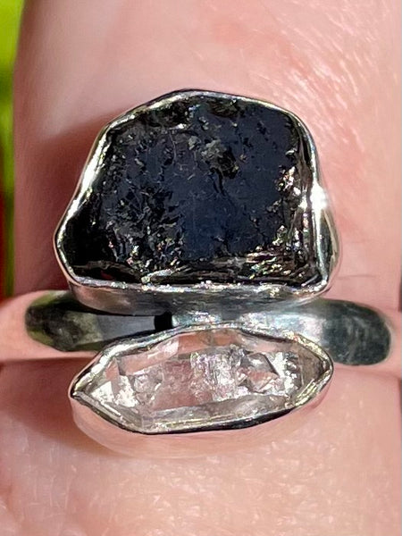 Russian Shungite and Herkimer Diamond Ring Size 9 - Morganna’s Treasures 