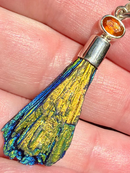 Rainbow Aura Kyanite and Orange Kyanite Pendant