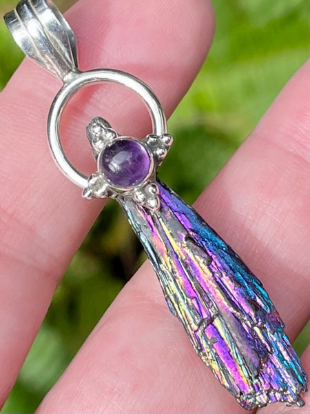 Rainbow Aura Kyanite and Amethyst Pendant - Morganna’s Treasures 