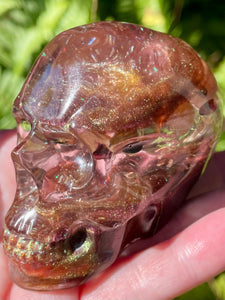 “Mystic” Large Garnet, Smoky Quartz, Red Aventurine, Tigers Eye, Moonstone, Red Jasper, Clear Quartz & Copper Orgonite Skull