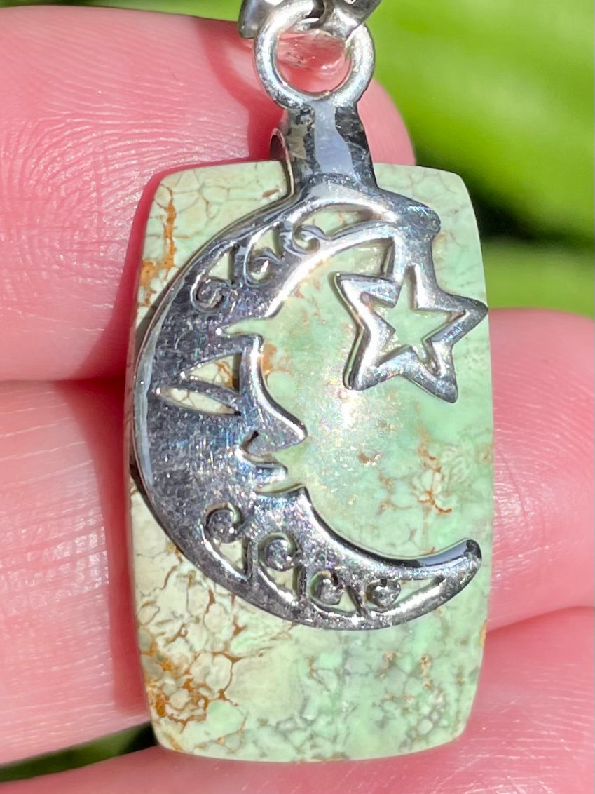 Crescent Moon & Star Variscite Pendant - Morganna’s Treasures 