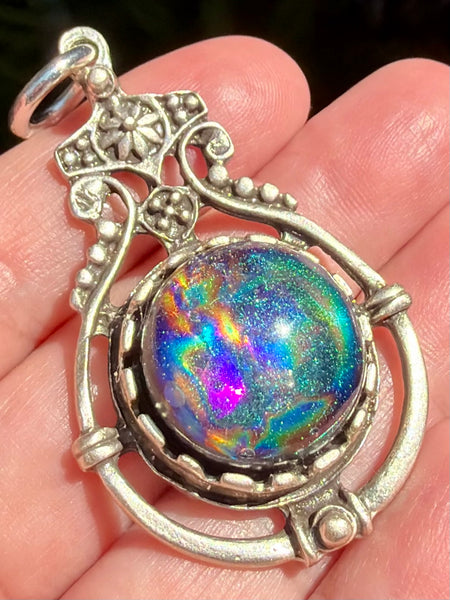 "Guardian's Shield" Thulite, Obsidian, Smoky Quartz, Black Tourmaline, Selenite, Aluminum & Quartz Orgonite Pendant