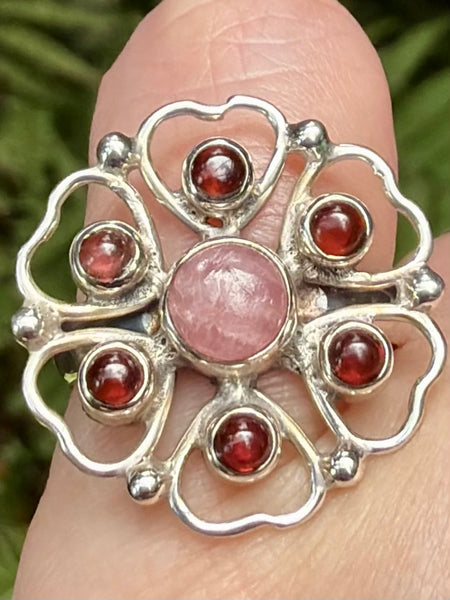 Rhodochrosite and Garnet Ring Size 7.5