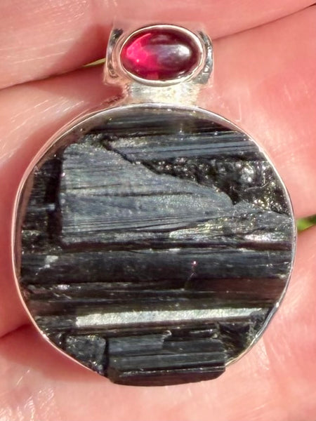 Rough Black Tourmaline and Garnet Pendant - Morganna’s Treasures