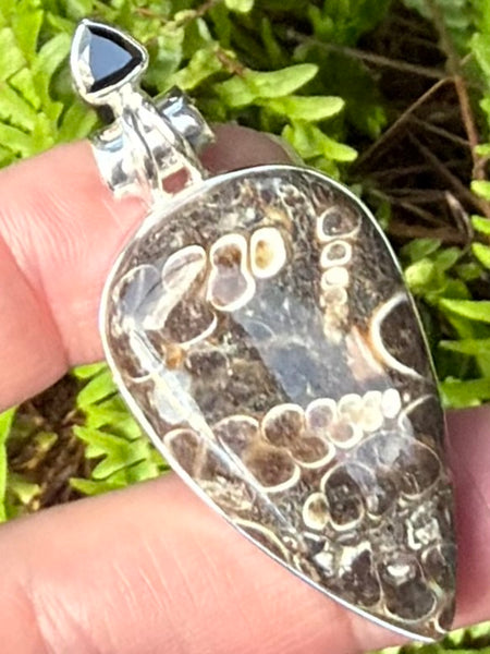 Turritella Agate and Black Onyx Pendant - Morganna’s Treasures