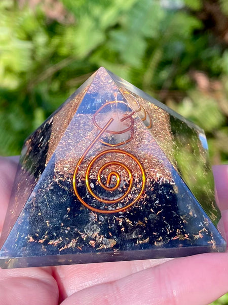 Small Black Tourmaline Orgonite Crystal Pyramid - Morganna’s Treasures