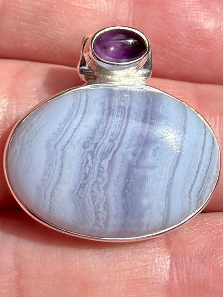 Blue Lace Agate and Purple Amethyst Pendant - Morganna’s Treasures