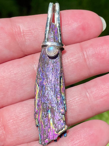 Rainbow Aura Kyanite and Rainbow Moonstone Pendant - Morganna’s Treasures 