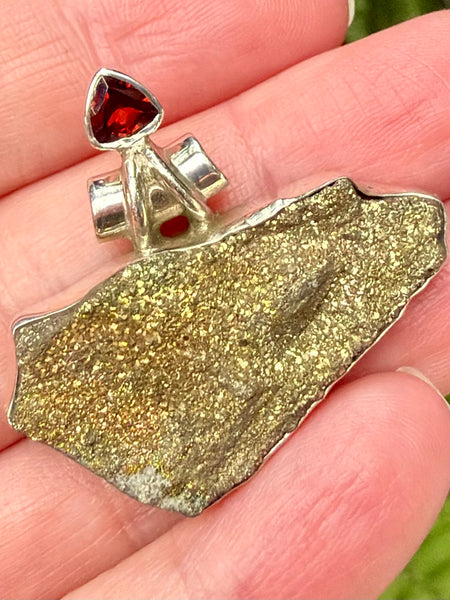 Rainbow Pyrite and Garnet Pendant - Morganna’s Treasures