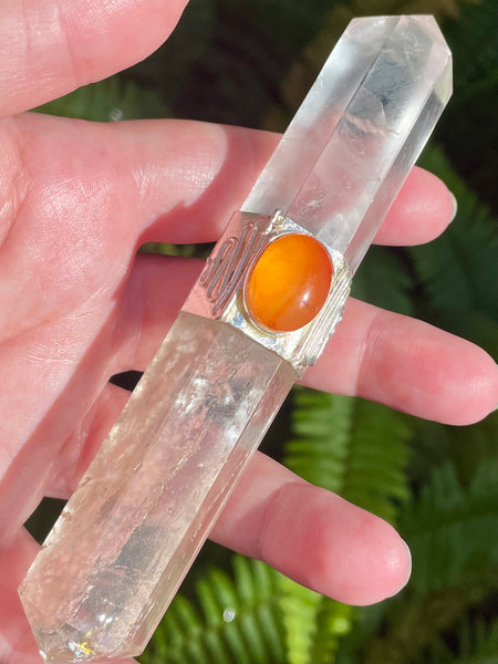 Double Terminated Clear Quartz and Carnelian Wand - Morganna’s Treasures