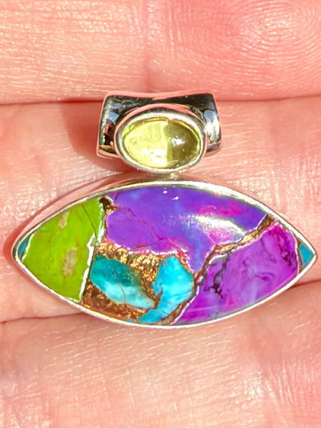Multi-Colored Copper Turquoise and Peridot Pendant