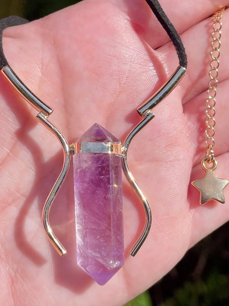 Double Terminated Amethyst Corded Necklace - Morganna’s Treasures