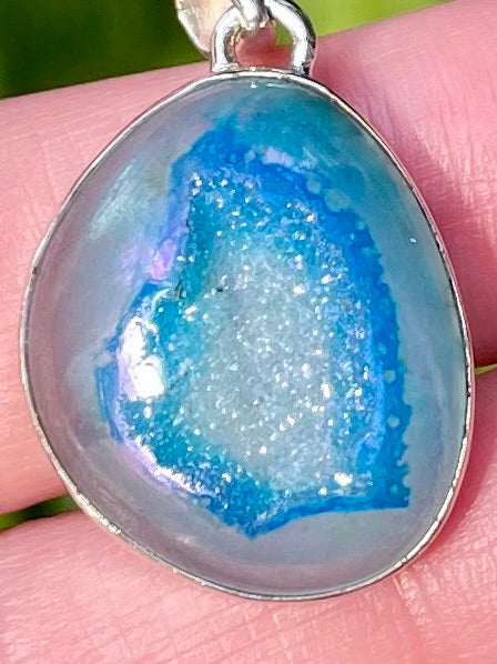 Marine Blue Aura Quartz Druzy Pendant