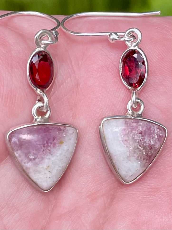 Pink Tourmaline in Quartz and Garnet Earrings - Morganna’s Treasures 