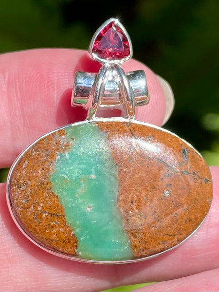 Boulder Chrysoprase and Garnet Pendant - Morganna’s Treasures 