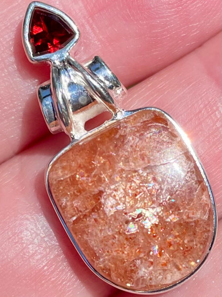 Rainbow Sunstone and Garnet Pendant - Morganna’s Treasures 