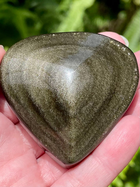 Gold Sheen Obsidian Heart Palm Stone - Morganna’s Treasures 